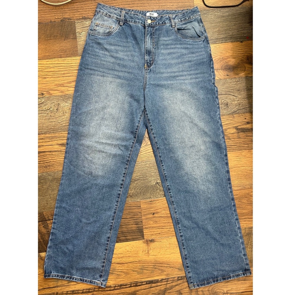 Vintage Refuge Denim High Rise Wide Leg Jeans Medium Wash Blue Size 13